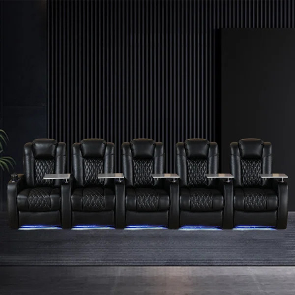 Home Theater Seating Top Grain Nappa Leather Recliner Chair Power Headrest with Tray Table Cup Ho... | Wayfair North America