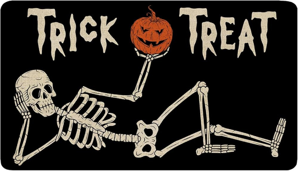 Halloween Skeleton Door Mat Outdoor Decor, Funny Trick or Treat Skull Halloween Doormat Welcome M... | Amazon (US)
