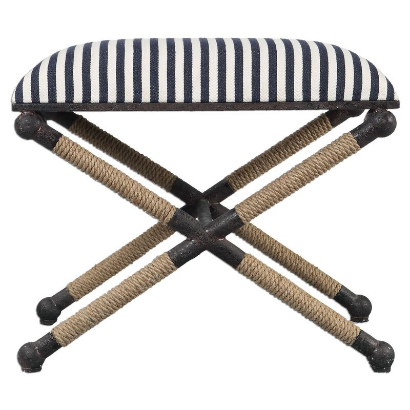 Jean Ottoman, Navy/White Stripe Linen | One Kings Lane