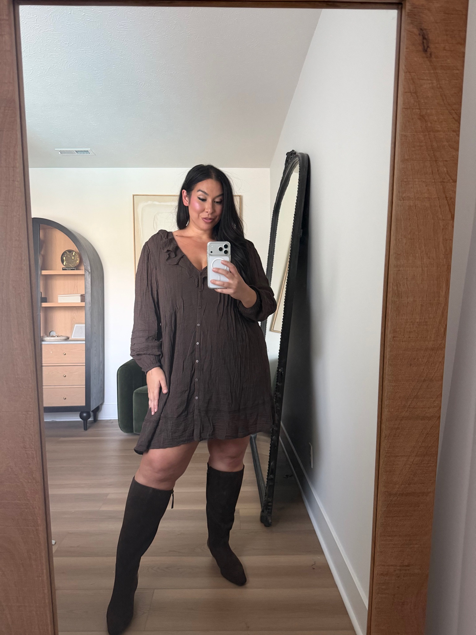 Love this brown dress for fall family photos! Tops: XL Dresses: XL & 14 Bottoms: 16 target fashion, target finds, target barrel jeans, target dresses, sundress, maxi dress

#LTKSeasonal #LTKMidsize