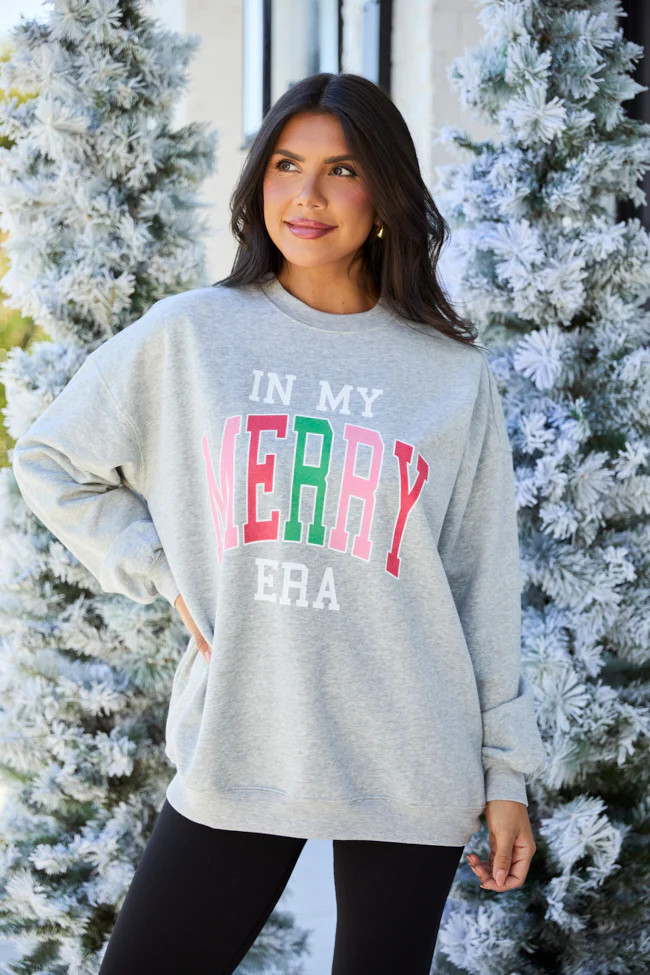 In My Merry Era Multi Color Light Grey Graphic Sweatshirt SALE | Pink Lily