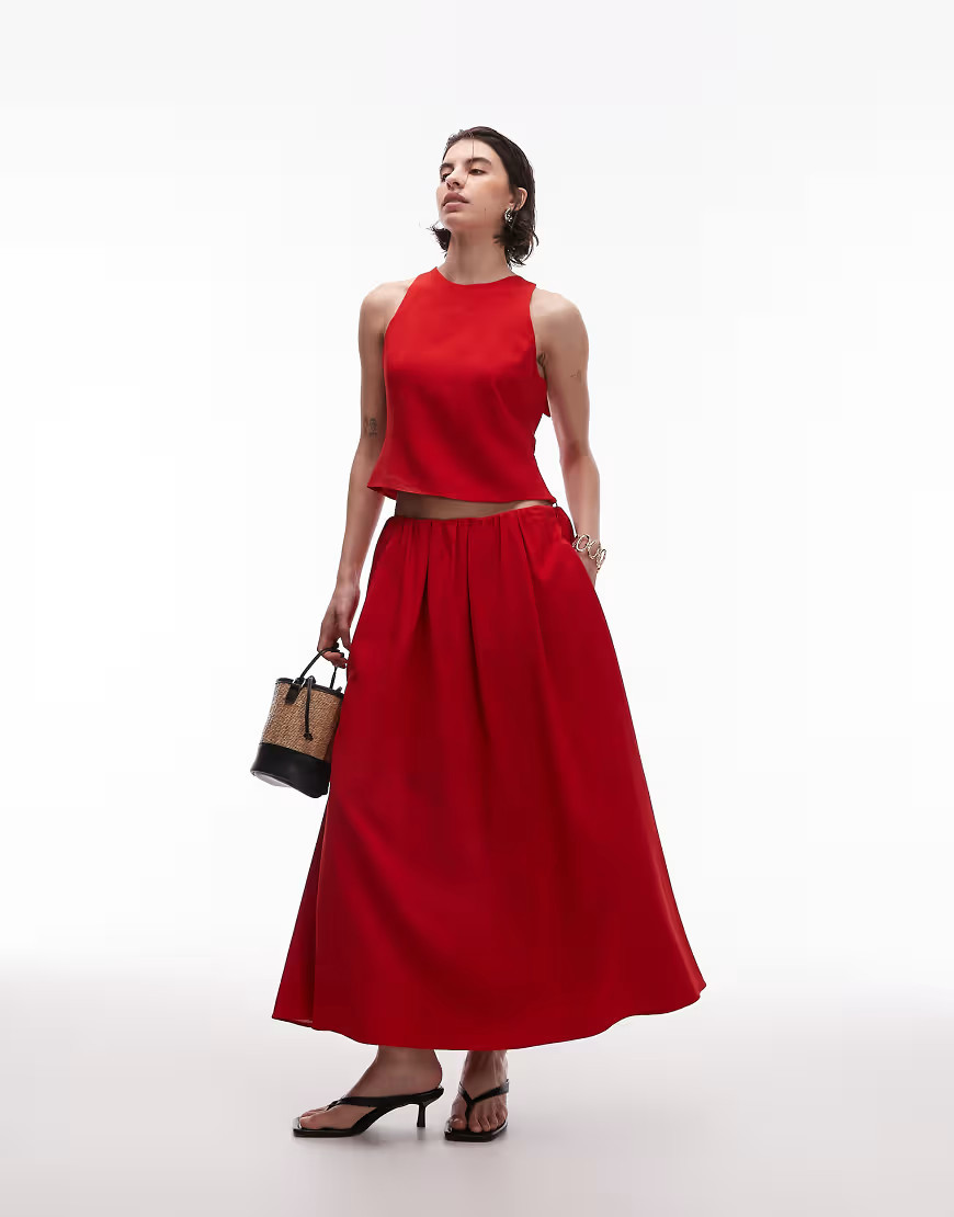 Mango full circle midi skirt co-ord in red | ASOS (Global)