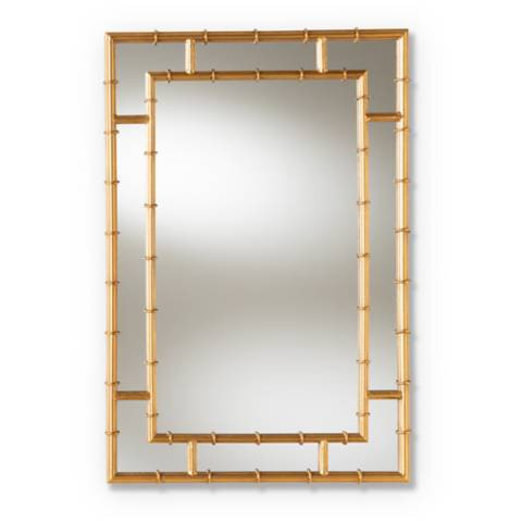 Baxton Studio Adra Gold Finished Bamboo Accent Wall Mirror | Lamps Plus