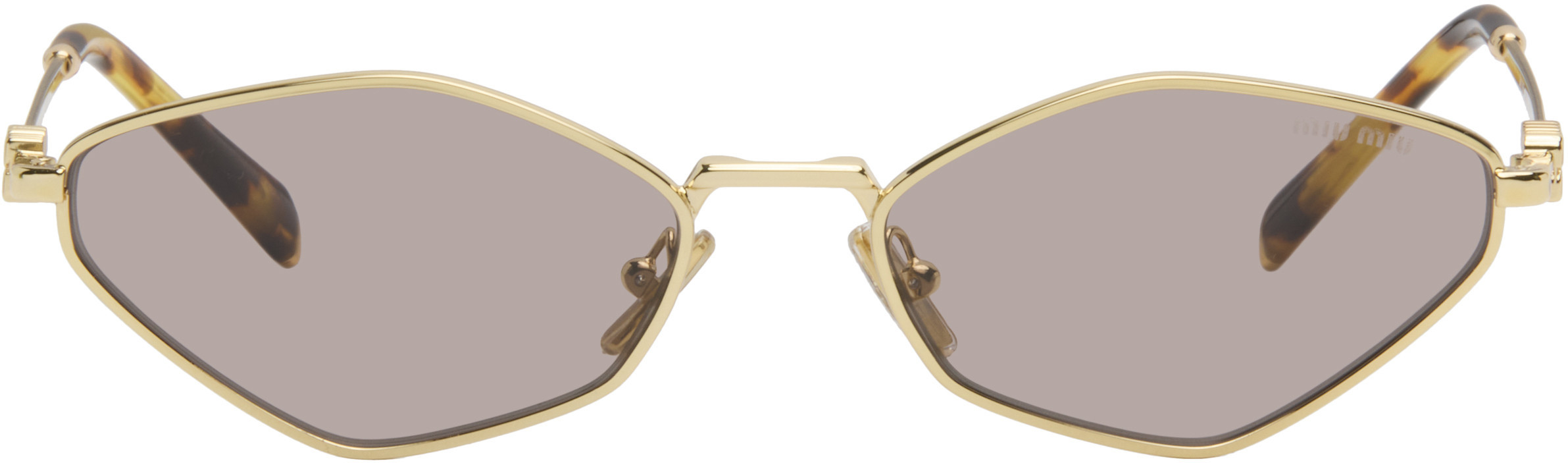 Miu Miu Eyewear Gold 'Miu Miu' Logo Sunglasses | SSENSE