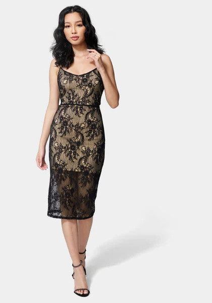 Lace Overlay Midi Dress | Bebe