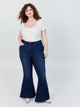 Incrediflex Lace Up Raw Hem Flare Jeans | Arula