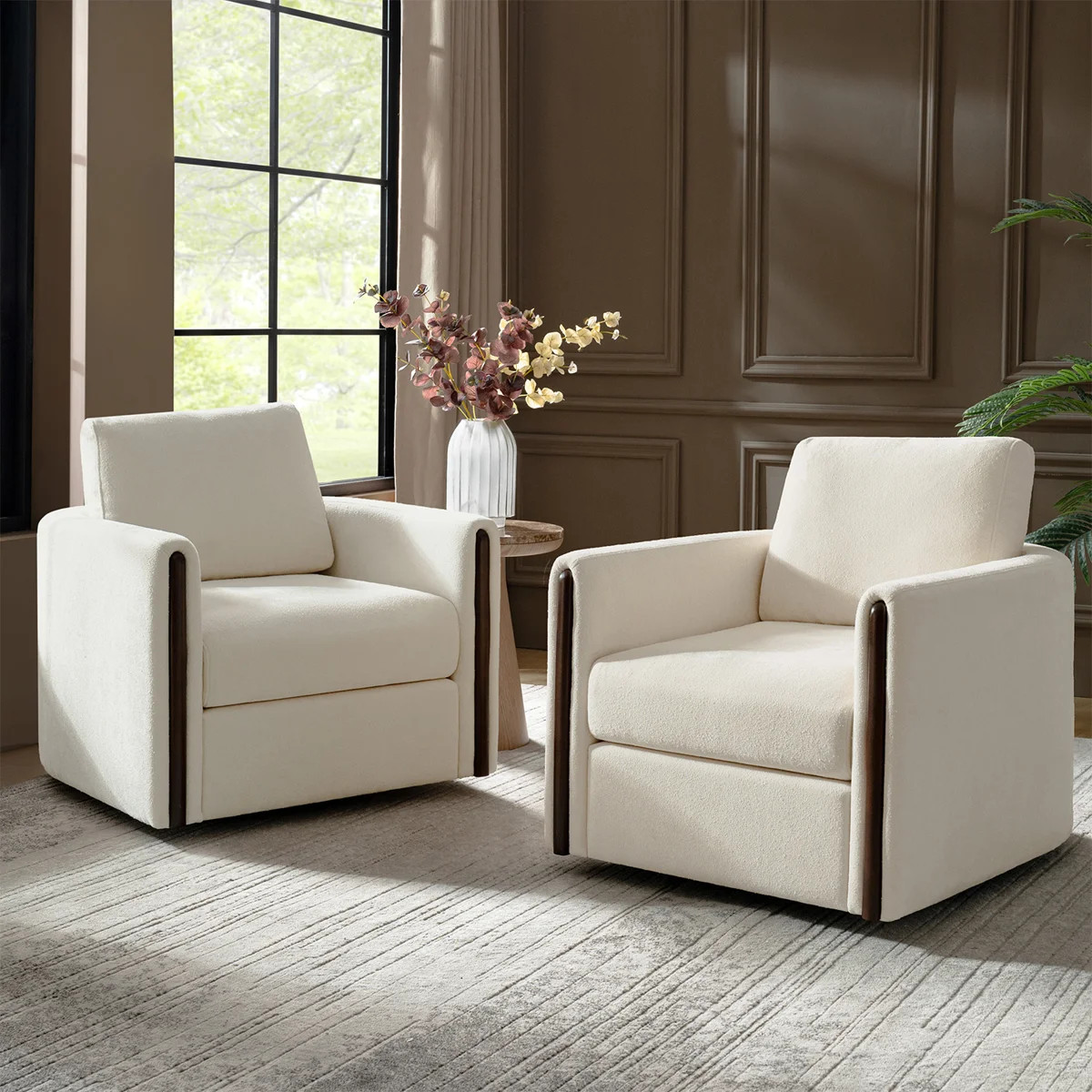 Nicha 31.25W" Modern Down-filled Solid Wood Swivel Barrel Chair Set of 2 | Wayfair North America