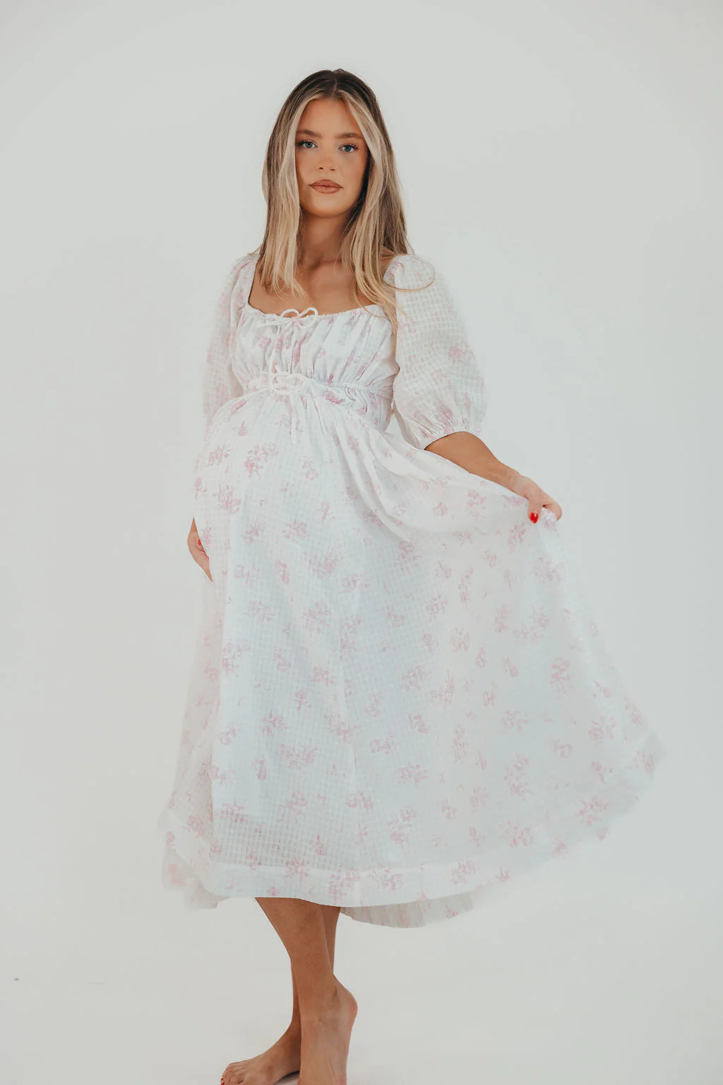 Edda Coastal Midi Dress in Pink - Bump Friendly & Inclusive Sizing (S- | Worth Collective