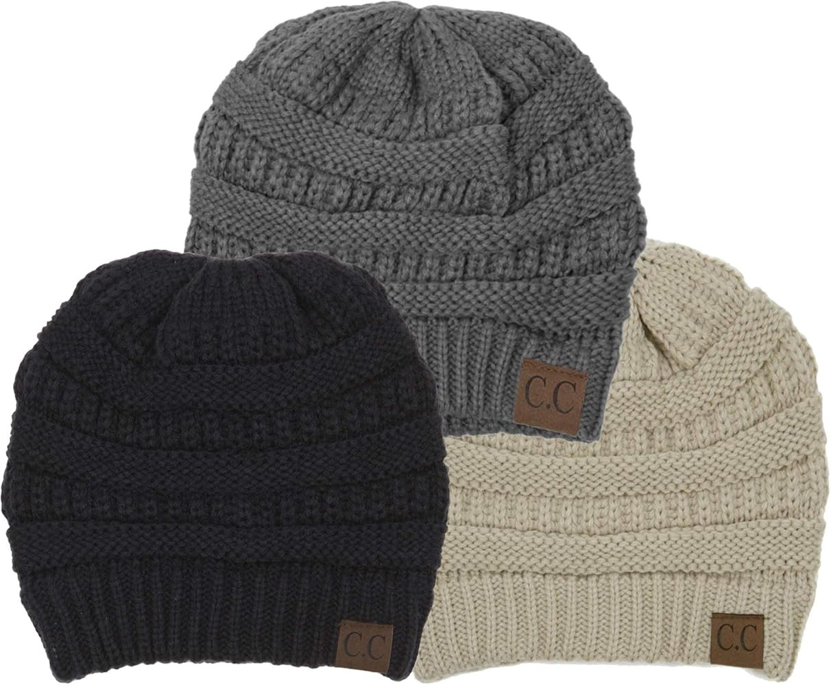 Funky Junque Solid Ribbed Beanie Soft Stretch Cable Knit Slouchy Hat Warm Skull Cap | Amazon (US)
