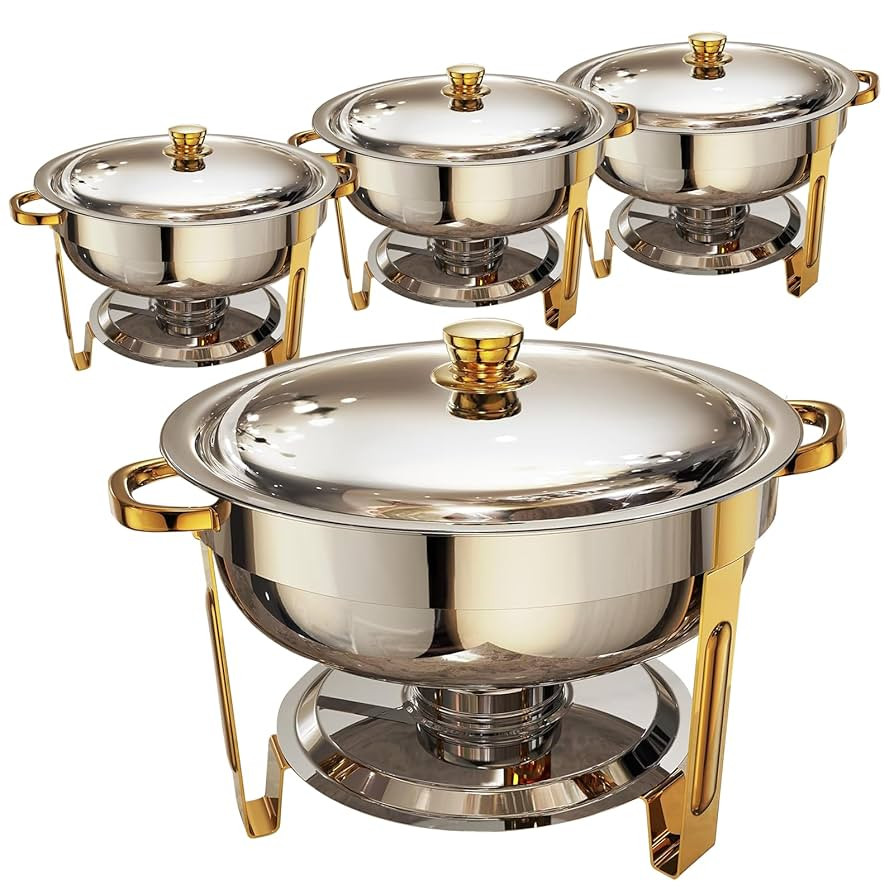 Chafing Dishes for Buffet 4 Pack, 6QT Round Chafing Dish Buffet Set Stainless Steel Buffet Food W... | Amazon (US)