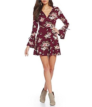 Stilletto's Floral-Printed Bell Sleeve Faux-Wrap Dress | Dillards Inc.
