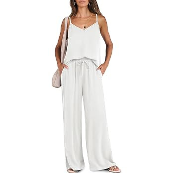 Caracilia 2 Piece Sets for Women Summer, Casual Tank & Wide Leg Pants Lounge Set, Comfy Beach & T... | Amazon (US)