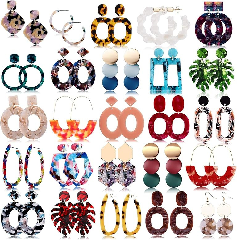 FIFATA 25 Pairs Acrylic Resin Statement Earrings Set for Women Girls Mottled Hoop Fashion Drop Da... | Amazon (US)