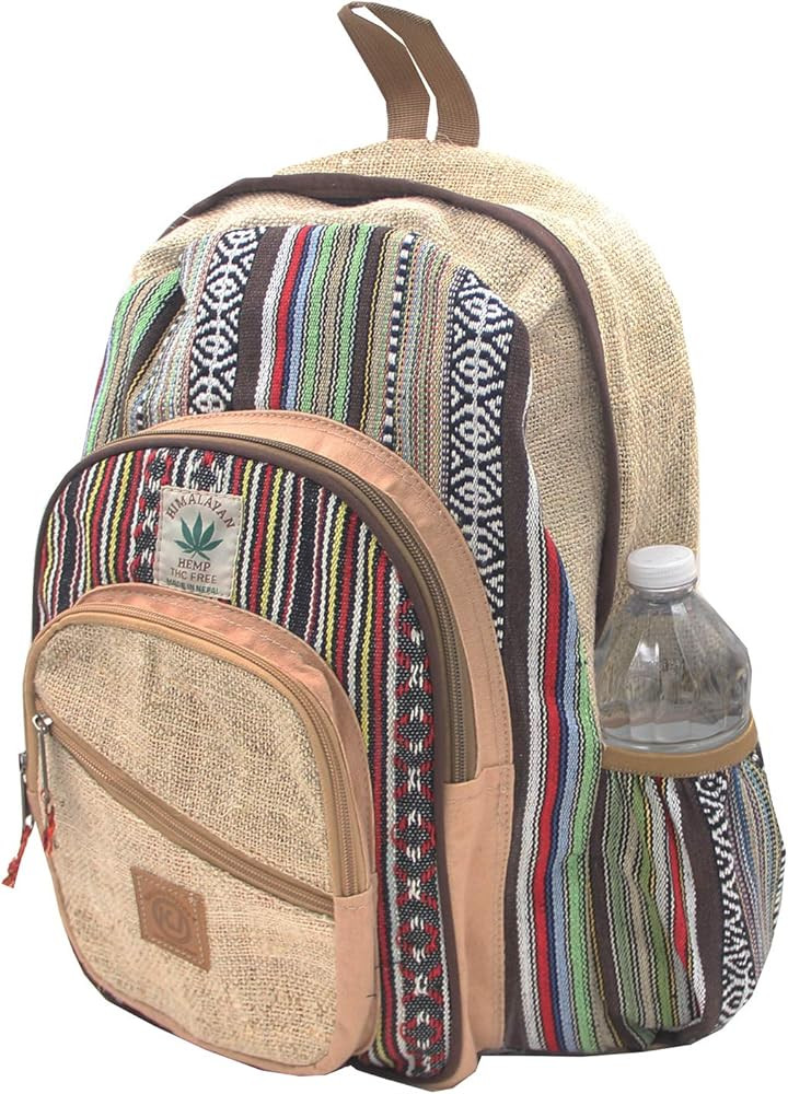 Natural Handmade Large Multi Pocket Hemp Nepal Backpack | Amazon (US)