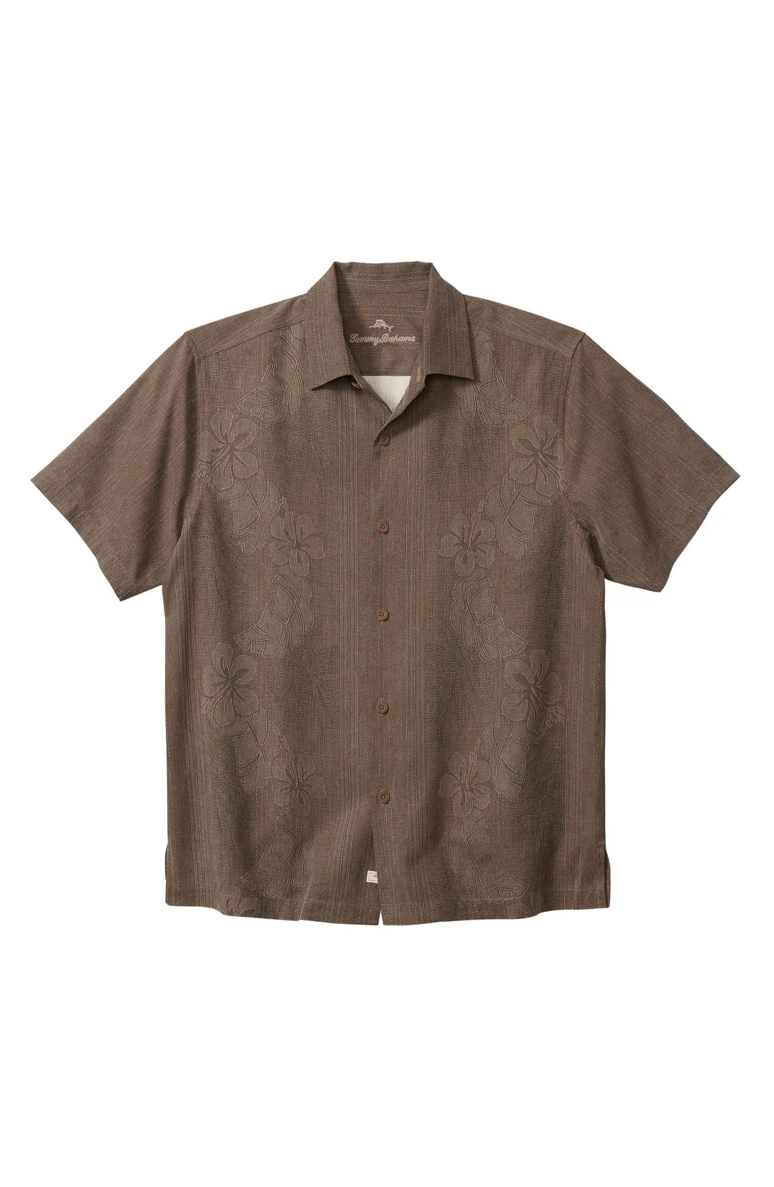 Bali Border Floral Jacquard Short Sleeve Silk Button-Up Shirt | Nordstrom