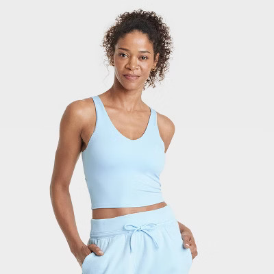 Women's Flex Light Support V-Neck Cropped Sports Bra - All In Motion™ Fountain Light Blue XS | Target