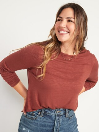 Luxe Crew-Neck Slub-Knit Long-Sleeve T-Shirt for Women | Old Navy (US)