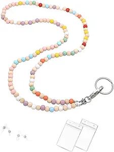 C&L Accessories Lanyard with Id Holder for Teacher, Beaded Wood Lanyard for Keys, Neck Lanyard fo... | Amazon (US)