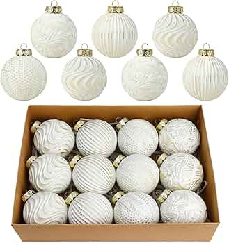 White and Gold Christmas Ornaments Set, 12 Pcs 3.15 inches Christmas Tree Decorations Large Shatt... | Amazon (US)