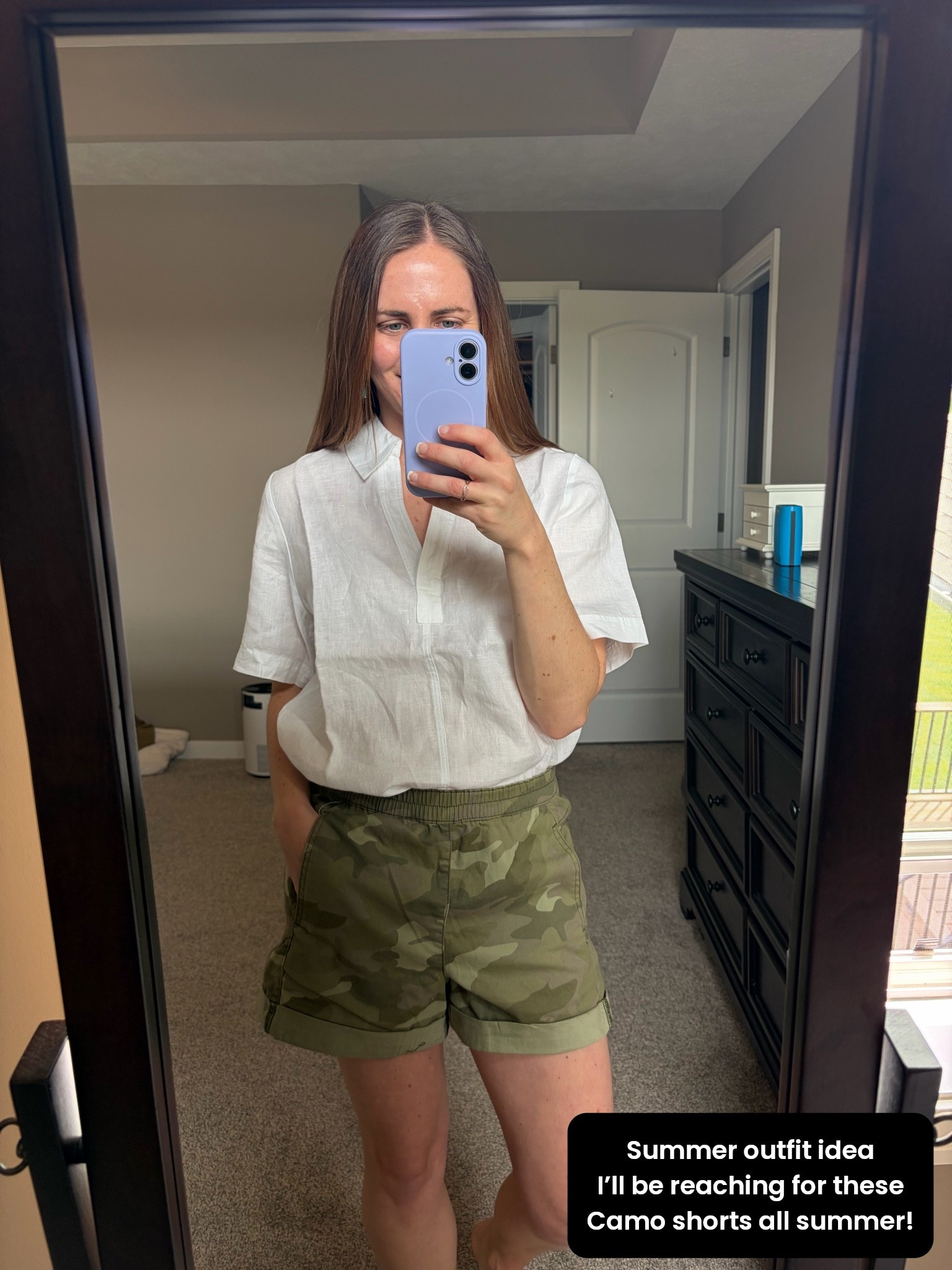 I saw these camo shorts in store in April but didn’t buy them. I couldn’t stop thinking about them so I finally bought them a few weeks ago and I’m obsessed! They are so comfy and the camo pattern makes them a little more fun than my other shorts. They run very large so size down!! Paired here with a simple white linen shirt, but linking some of the other shirts I like to wear with them as well if you’re looking for different ways to style camo shorts! 

summer outfits

#LTKootd #LTKPetite #LTKmomlife