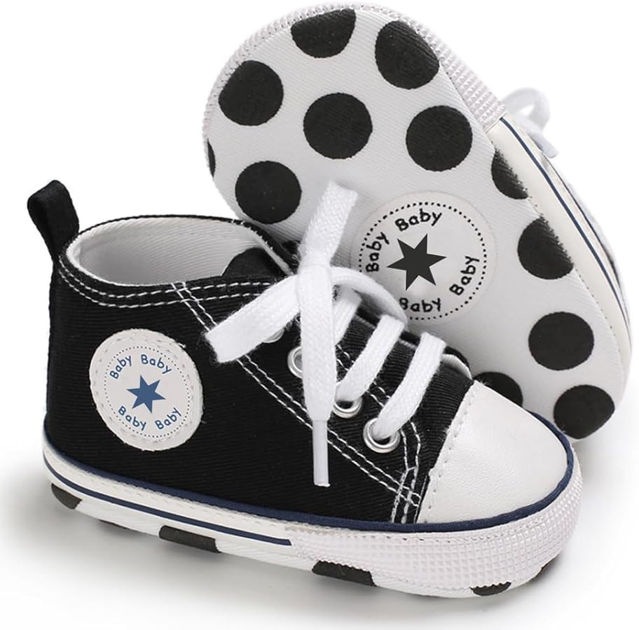 Unisex Baby Boys Girls Shoes, Newborn Infant Non-Slip Canvas Denim High Top Sneakers, Toddler Fir... | Amazon (US)