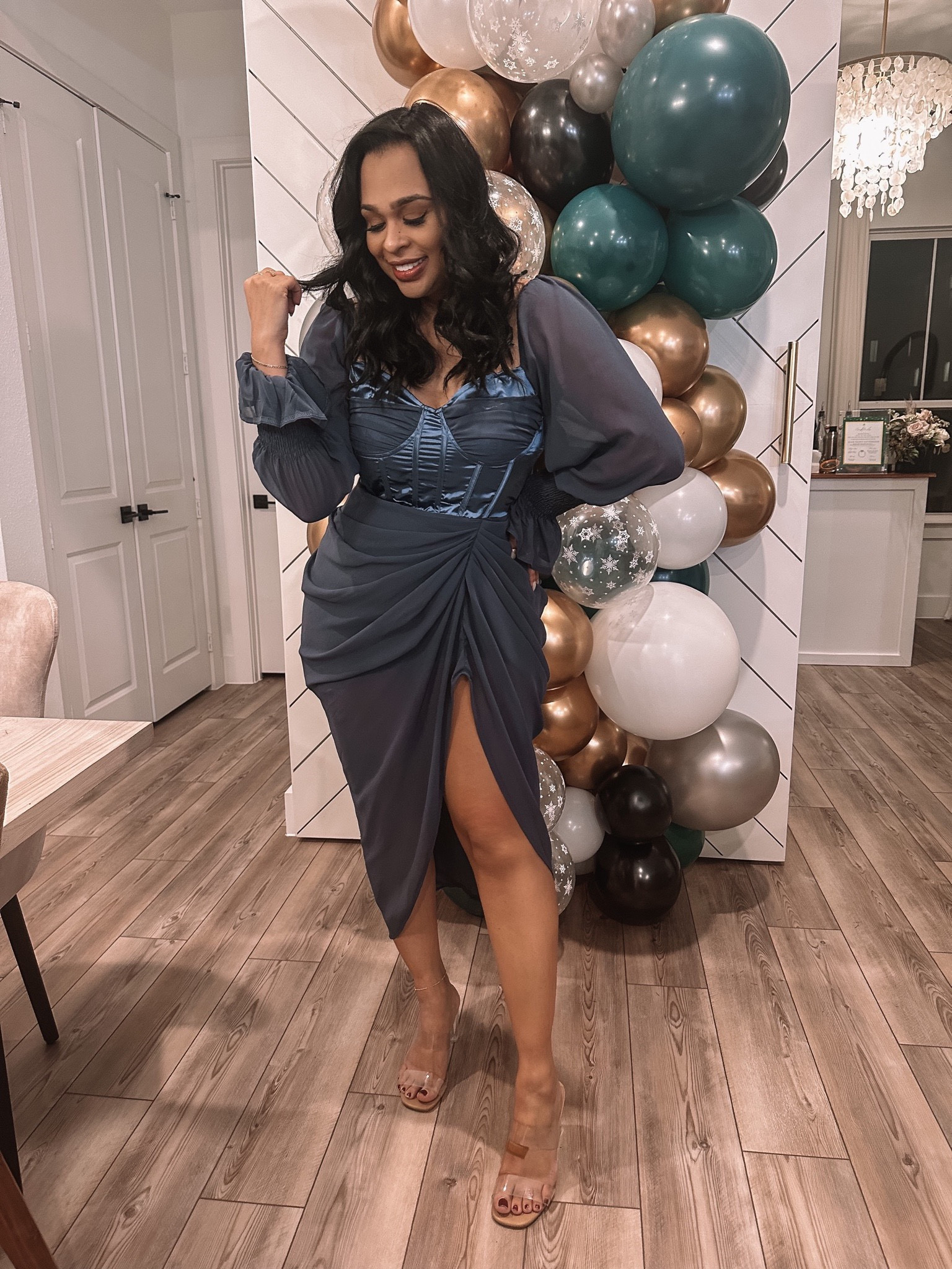 mineral blue satin insert draped chiffon midi dress Shop Plus Mineral Blue Satin Insert Draped Chiffon Midi Dress Online in  Bahrain