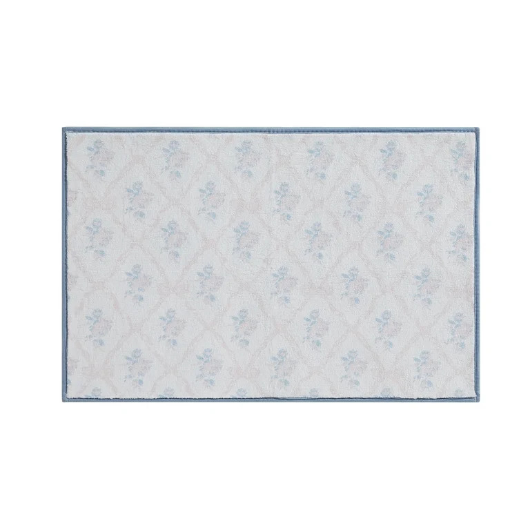 My Texas House Rebecca Bright White Floral Printed Microfiber Bath Rug, 20" x 30" | Walmart (US)