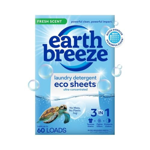 Earth Breeze Laundry Detergent Sheets Fresh Scent - 60 Loads Eco Liquidless Soap - Travel-Friendly for Hot & Cold Cycles, Tackles Tough Stains & Odors - Gentle on Skin, 30 Ct | Amazon (US)