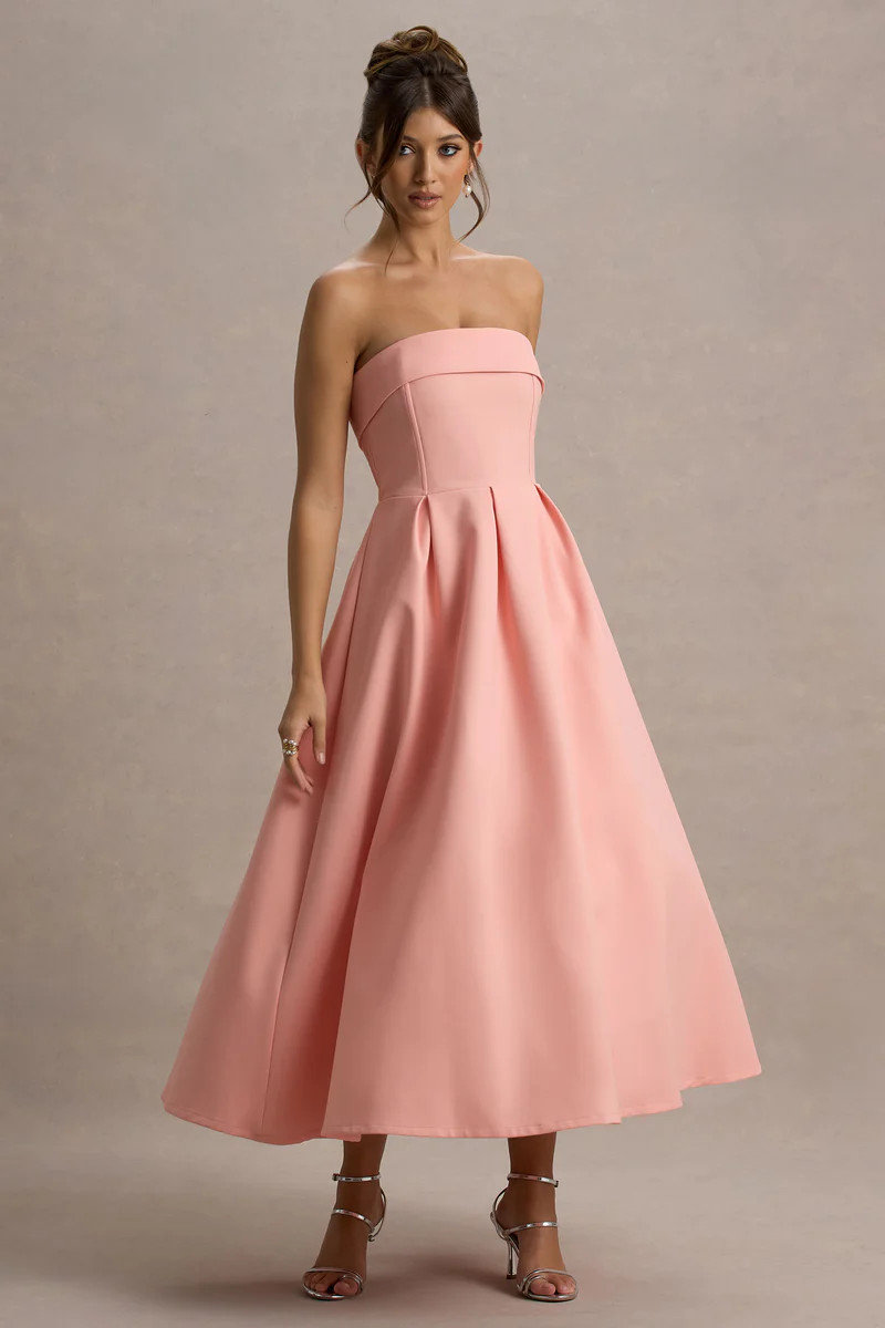 Annalise | Pink Bandeau Skater Midi Dress | Club L London