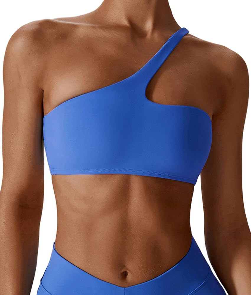 FEOYA One Shoulder Bandeau Sports Bra for Women One Strap Asymmetrical Padded Workout Yoga Bra Tu... | Amazon (US)