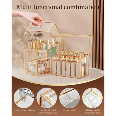 Vanity Organizer with 18-Slot Lipstick Organizer & Makeup Brush Holder with Lid – Skincare | Wayfair North America