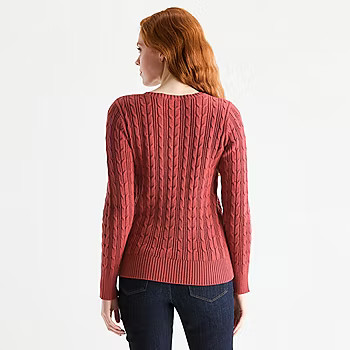 St. John's Bay Womens Crew Neck Long Sleeve Cable Knit Pullover Sweater | JCPenney
