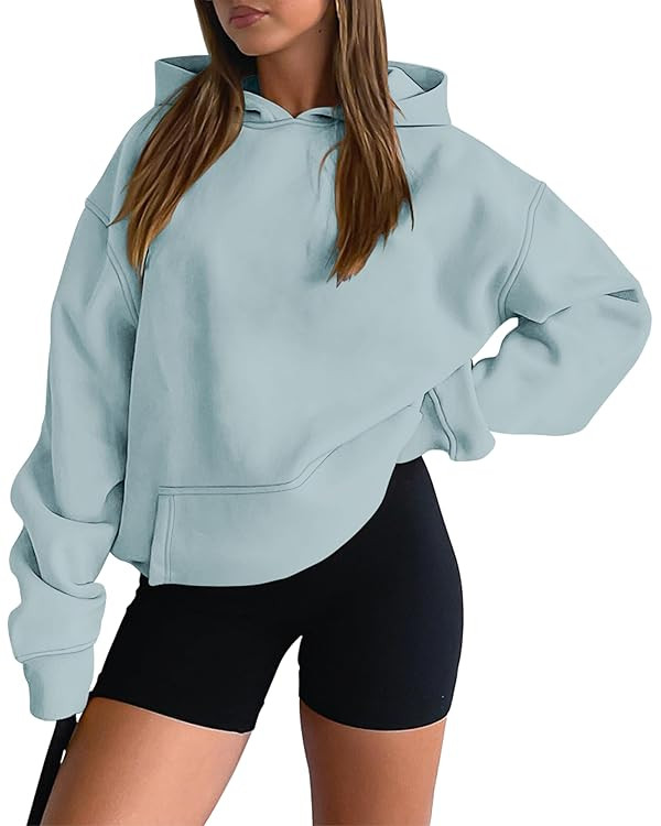 onlypuff Women Hoodies Casual Pullover Long Sleeve Sweatshirt Kangaroo Pocket Drop Shoulder Sweat... | Amazon (US)