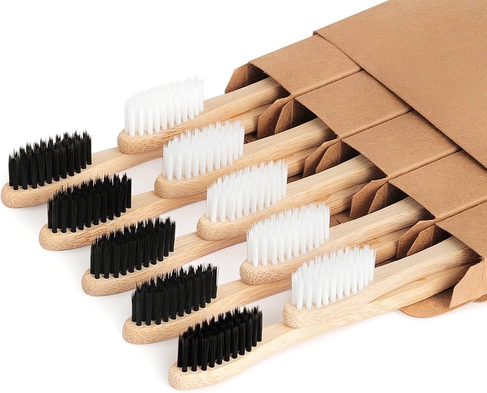 NUDUKO Biodegradable Bamboo Toothbrushes, 10 Piece BPA Free Soft Bristles Toothbrushes, Natural, ... | Amazon (US)