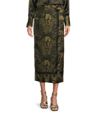 Clio Motif Printed Satin High Rise Wrap Sheath Midi Coordinating Skirt | Dillard's