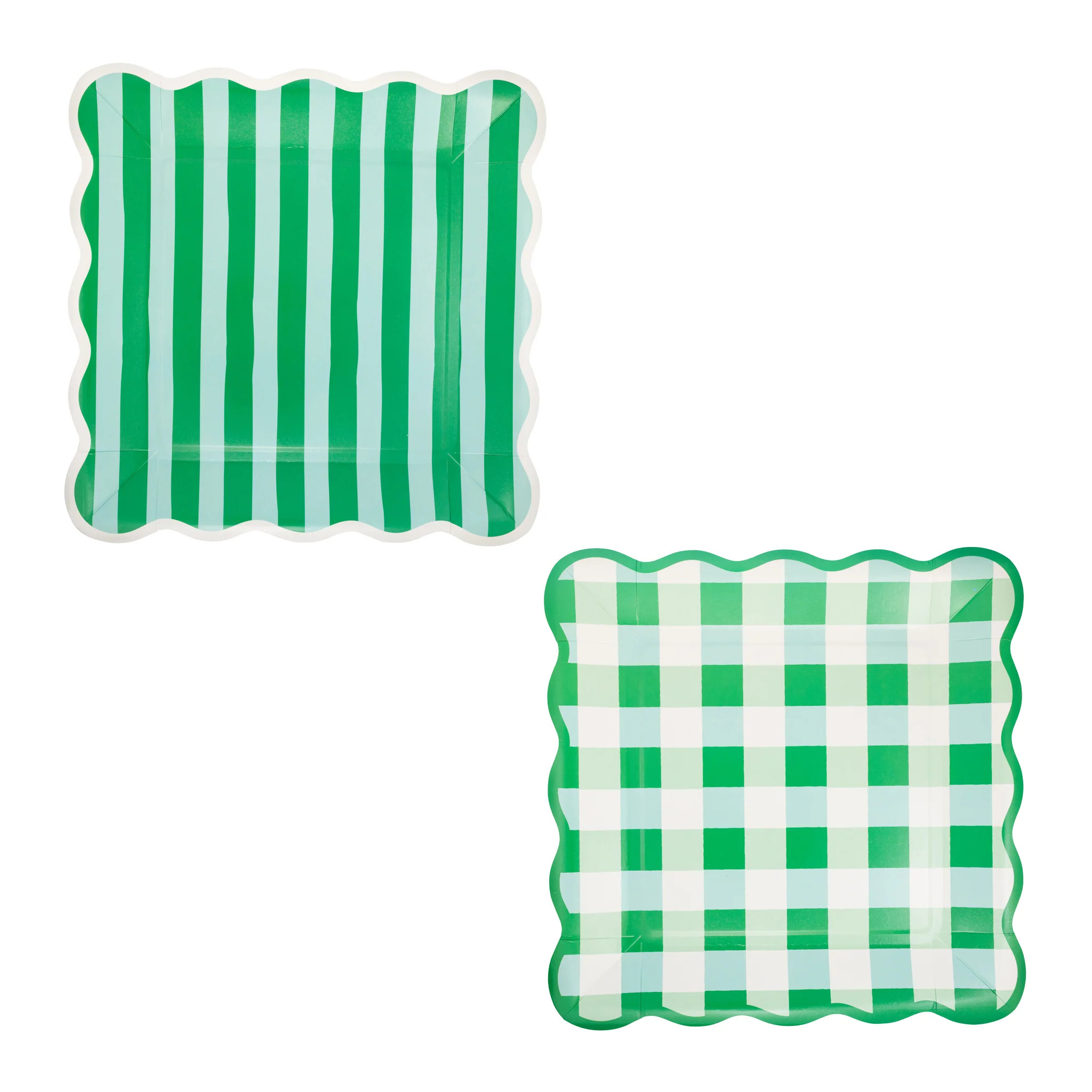 Gingham and Stripes Scalloped Square Plate Set | My Mind's Eye
