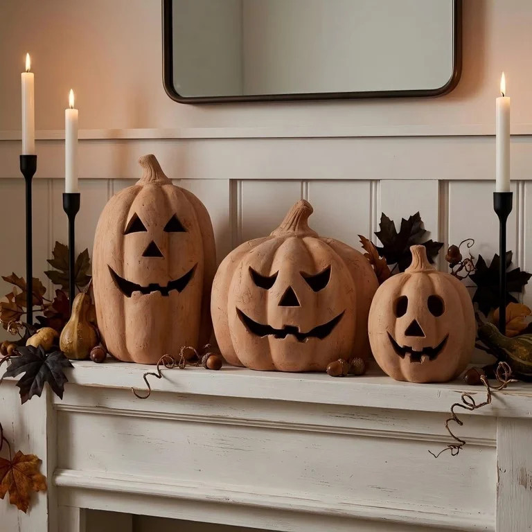 Fall Decor - Halloween Decorations - 9.8"  Handmade Terracotta Pumpkin Jack O' Lantern Outdoor In... | Walmart (US)