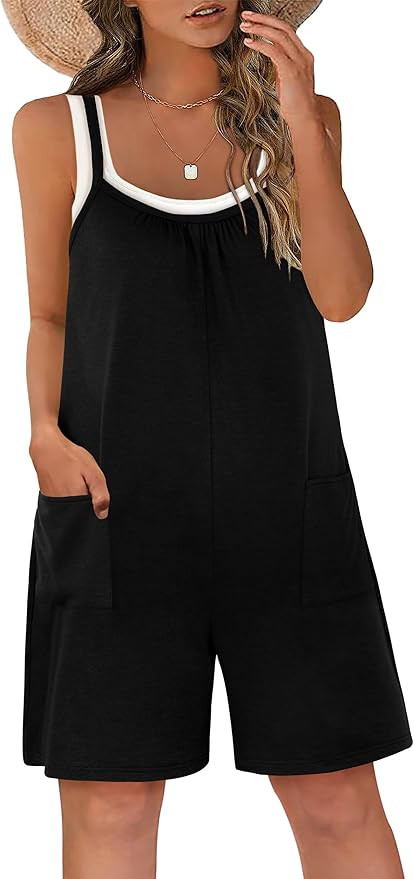 Casual Rompers for Women Summer 2025 Sleeveless Adjustable Strap Shorts Jumpsuits Stretchy Romper... | Amazon (US)