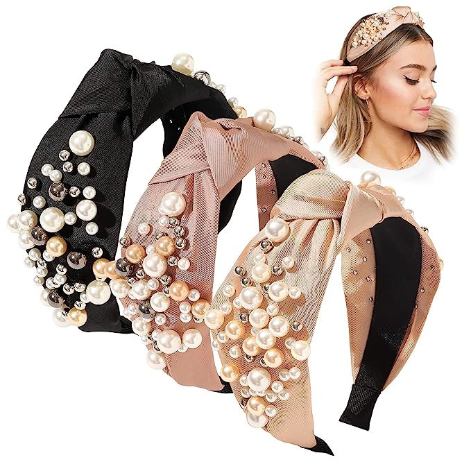 Ivyu Headbands for Women Head Bands - Knotted Pearl Headband Diademas Para Mujer De Moda Hair Acc... | Amazon (US)