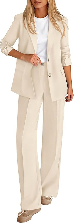 KIRUNDO Womens Suits 2 Piece Set Business Casual Blazer Jacket Wide Leg Dress Pants Suits Profess... | Amazon (US)