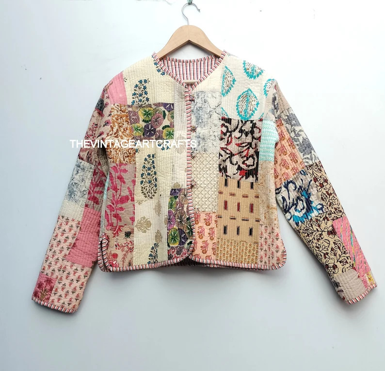 Handmade Quilted Reversible Kantha Jacket Indian Cotton Assorted Patchwork Kantha Jacket Handmade... | Etsy (US)