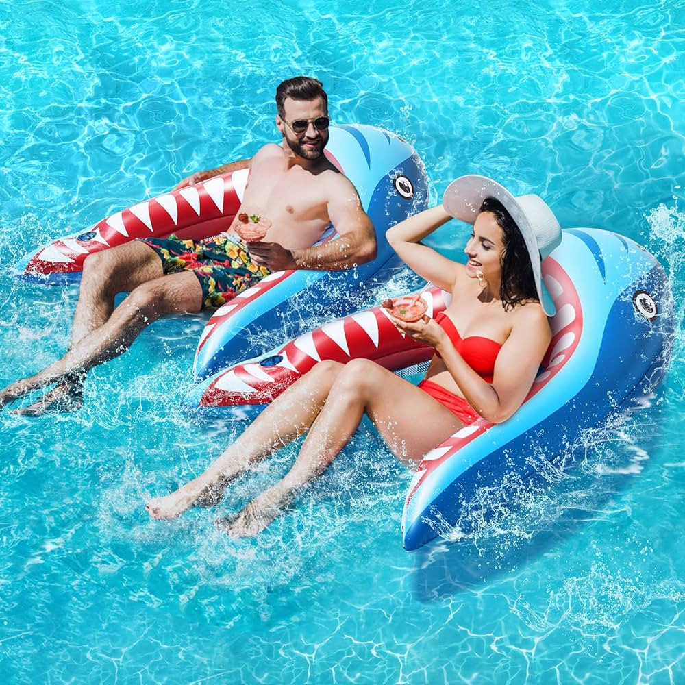 2 Pack Pool Floats Adult Size, Pool Lounger with Cup Holder, Inflatable Floats for Swimming Pool | Amazon (US)