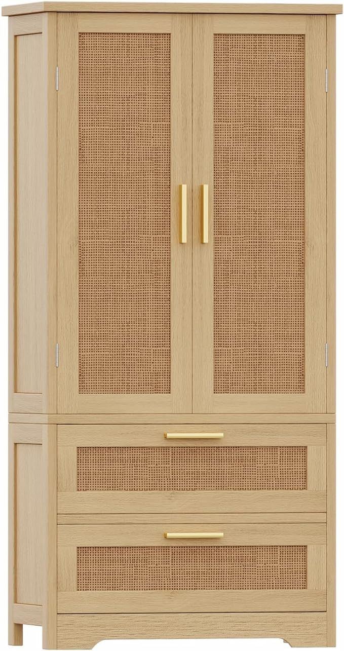Rovaurx Tall Bathroom Storage Cabinet, Lined Floor Cabinet with 2 Drawers and Doors, Adjustble Sh... | Amazon (US)