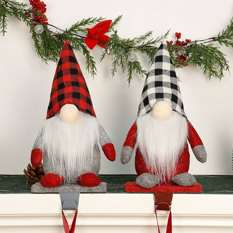 Lulu Home Christmas Stocking Holder, 2 Pack Soft Stuffed Christmas Gnome Metal Stocking Hangers, ... | Amazon (US)