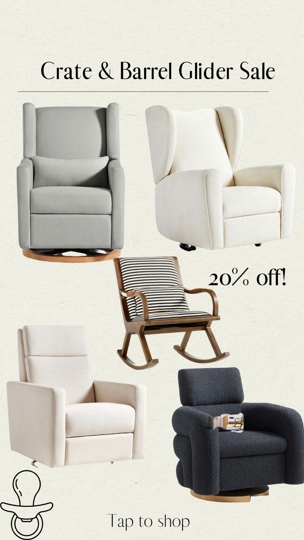 Nursery gliders // crate & barrel furniture sale // nursery chairs // babyletto sale 

#LTKfamily #LTKbaby #LTKbump