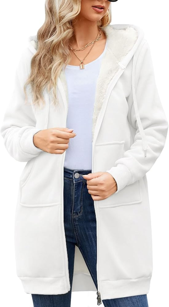 HEEKPEK Women's Long Hoodies Tunic Winter Fleece Jackets Casual Zip up Hoodies Soft Sherpa Sweats... | Amazon (US)