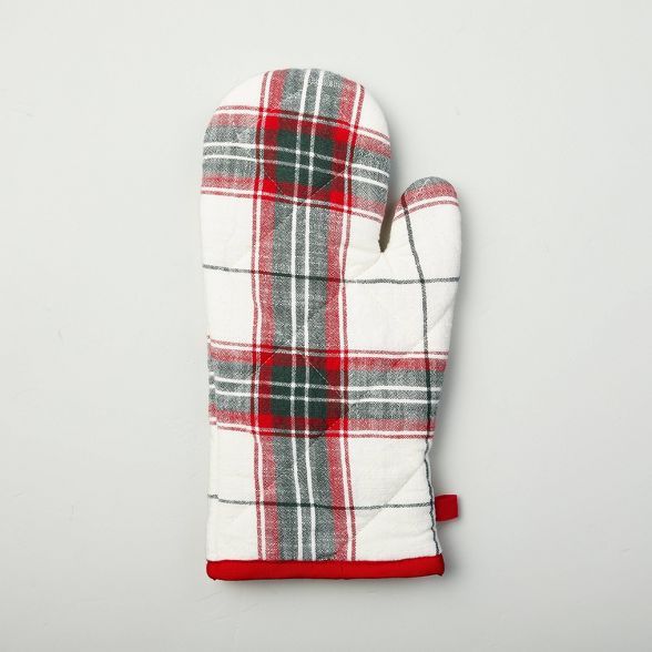 Quilted Holiday Plaid Oven Mitt Red/Green - Hearth & Hand™ with Magnolia | Target