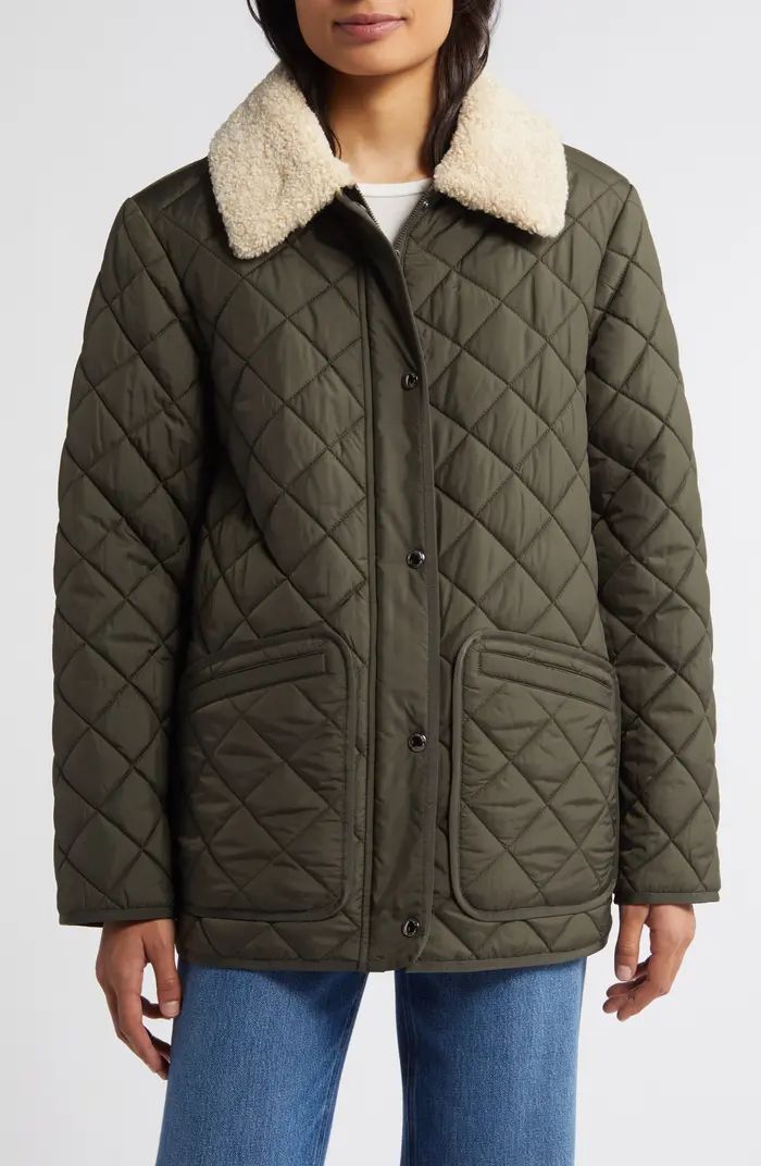 Quilted Coat with Faux Shearling Collar | Nordstrom