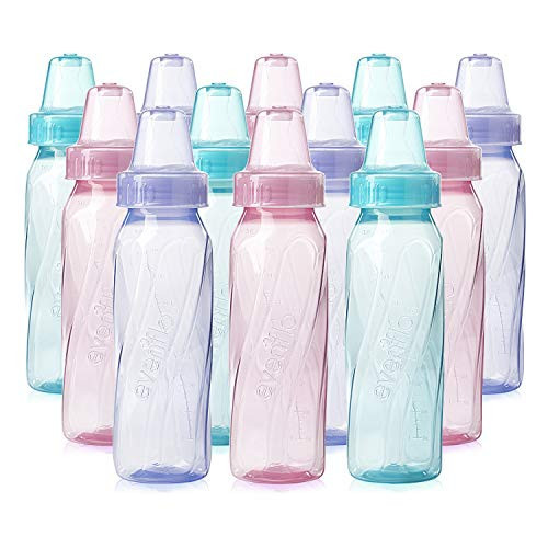 Evenflo Feeding Classic Tinted Plastic Standard Neck Bottles for Baby, Infant and Newborn, Pink/Lavender/Teal, 8 Oz, 12 Bottles | Amazon (US)