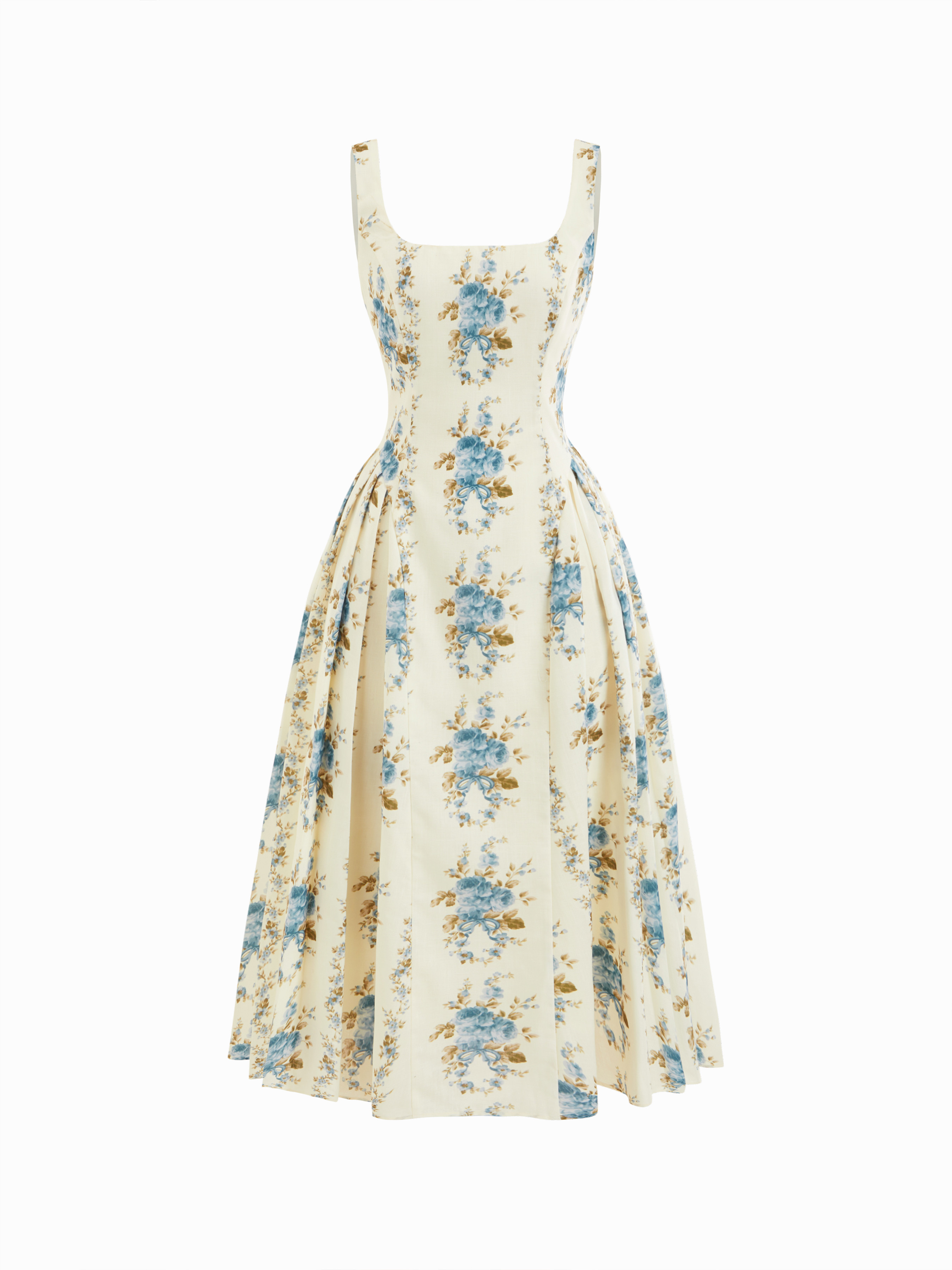 Woven Floral Square Neck Flared Maxi Dress For Daily Casual Date | Cider